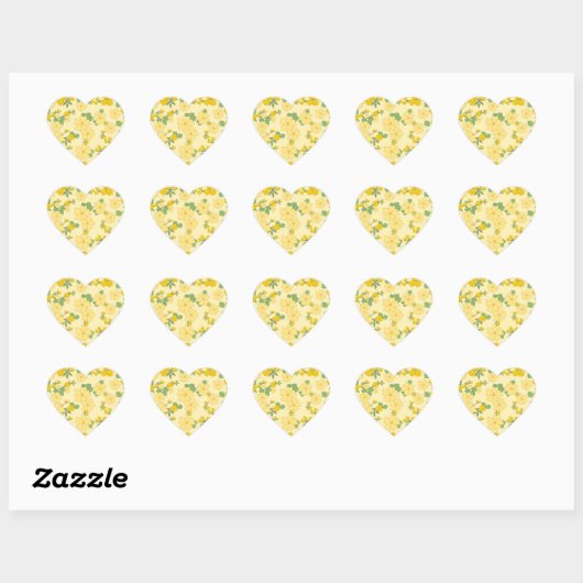 Pretty Pastel Yellow Floral Pattern, Herz-Aufkleber (Blatt)