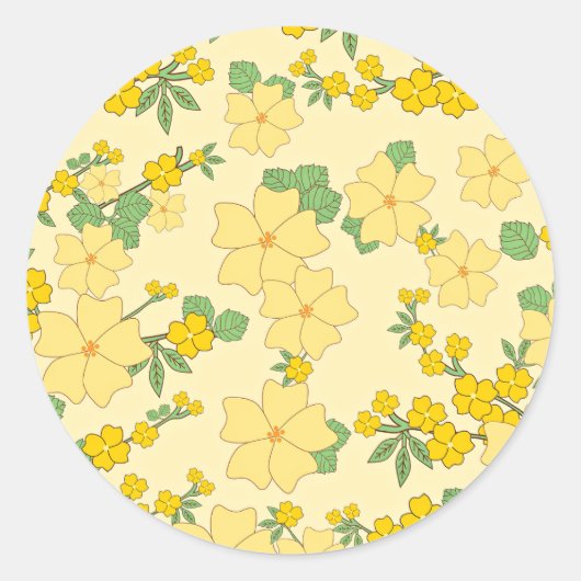 Pretty Pastel Yellow Floral Pattern, Runder Aufkleber (Vorderseite)