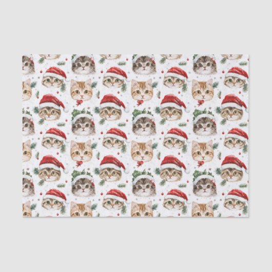 Pretty Pattern Christmas Cat Face Illustrations Seidenpapier (Vorderseite)