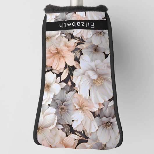 Pretty Peach and White Peony Personalized Golf Headcover (Rotieren 90)