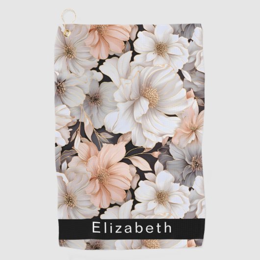 Pretty Peach and White Peony Personalized Golfhandtuch (Vorderseite)