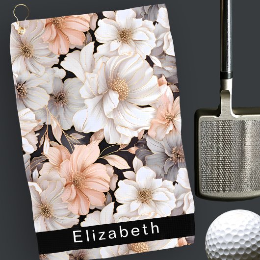 Pretty Peach and White Peony Personalized Golfhandtuch