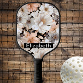 Pretty Peach and White Peony Personalized Pickleball Schläger
