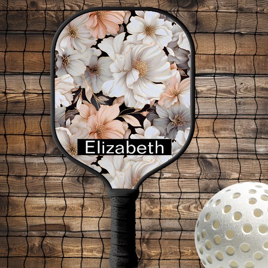 Pretty Peach and White Peony Personalized Pickleball Schläger