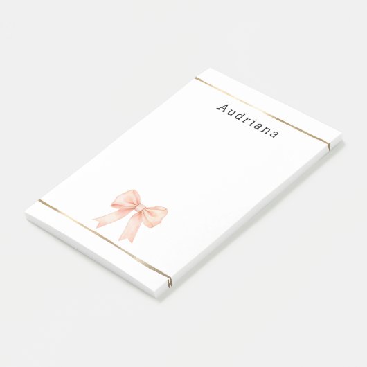 Pretty Peach Bow Personalized  Post-it Klebezettel (angewinkelt)