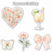 Pretty Peach Floral Heart Wedding Aufkleber (Vorderseite)
