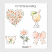 Pretty Peach Floral Heart Wedding Aufkleber (Blatt)