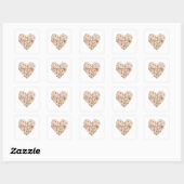 Pretty Peach Floral Heart Wedding Quadratischer Aufkleber (Blatt)