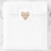 Pretty Peach Floral Heart Wedding Quadratischer Aufkleber (Tasche)