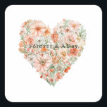 Pretty Peach Floral Heart Wedding Quadratischer Aufkleber<br><div class="desc">Pretty Peach Floral Heart Wedding</div>