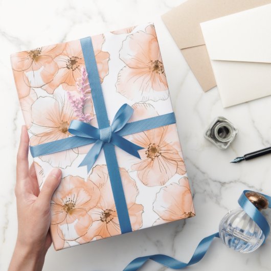 Pretty Peach Flowers Birthday Geschenkpapier (Schenken)
