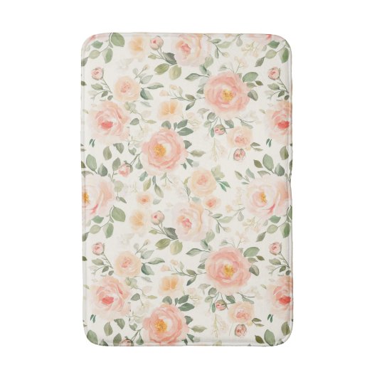 Pretty Peach Flowers Bridal Shower Badematte (Vorderseite Vertikal)
