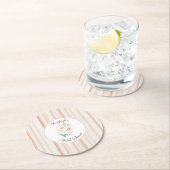 Pretty Peach Orchid Flowers Stripes Bridal Shower  Runder Pappuntersetzer (Vor Ort)