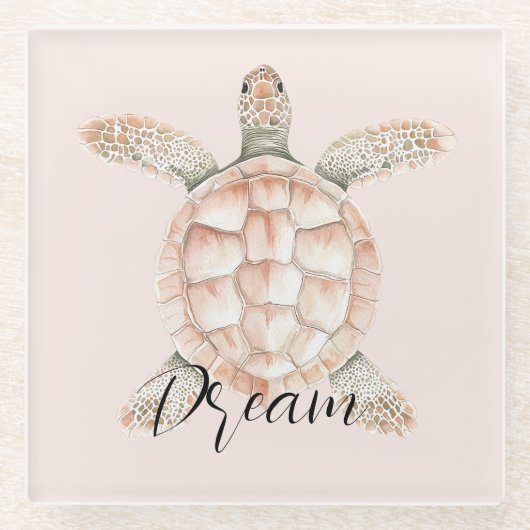 Pretty Peach Sea Turtle Dream Glasuntersetzer (Vorderseite)