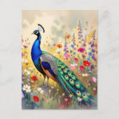 Pretty Peacock in Floral Meadow | Saying Hi Postkarte (Vorderseite)