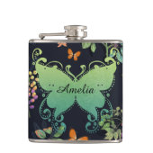 Pretty Personalised Dark Floral Butterfly Pattern Flachmann (Vorderseite)