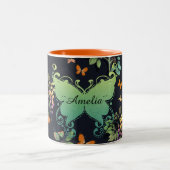 Pretty Personalised Dark Floral Butterfly Pattern Zweifarbige Tasse (Mittel)