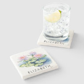 Pretty Personalized Birth Month Flower Custom Name Steinuntersetzer (Seitenansicht)