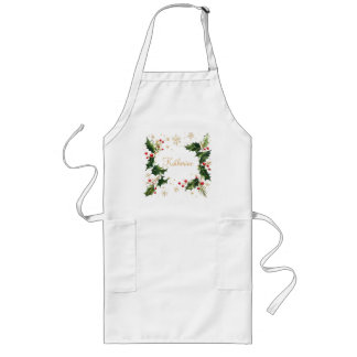 Pretty Personalized Holly & Snowflakes Xmas Apron Lange Schürze