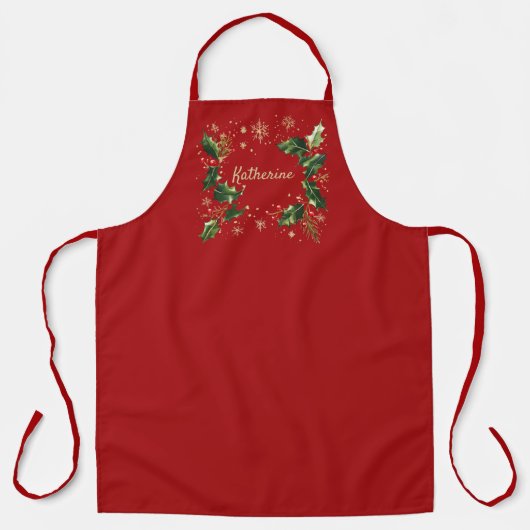 Pretty Personalized Holly & Snowflakes Xmas Apron Schürze (Vorderseite)