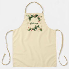 Pretty Personalized Holly & Snowflakes Xmas Apron Schürze