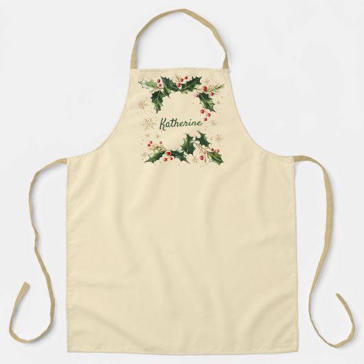 Pretty Personalized Holly & Snowflakes Xmas Apron Schürze (Vorderseite)