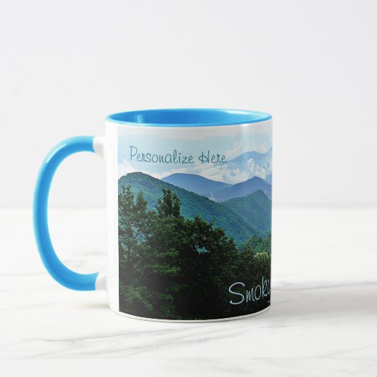 Pretty Personalized Smoky Mountains Blue Green Mug Tasse (Links)