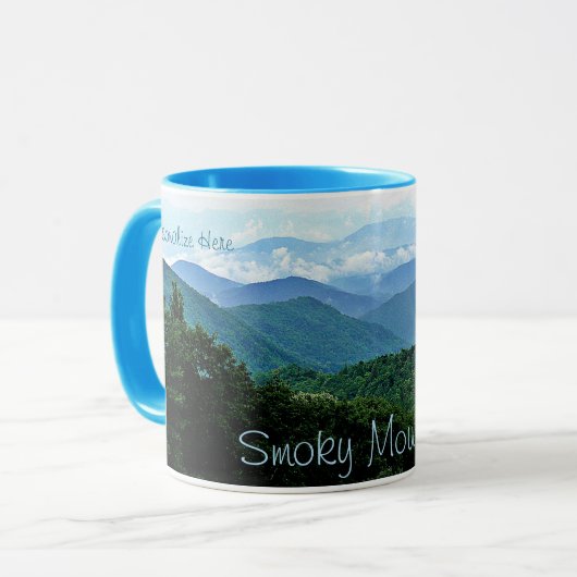 Pretty Personalized Smoky Mountains Blue Green Mug Tasse (Vorderseite Links)