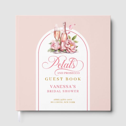 Pretty petals and prosecco blush gold guest book gästebuch (Vorderseite)