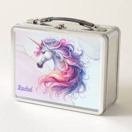 Pretty Pink and Blue Unicorn Metal Lunch Box