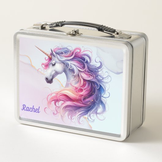 Pretty Pink and Blue Unicorn Metal Lunch Box (Vorderseite)