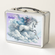 Pretty Pink and Blue Unicorn Metal Lunch Box
