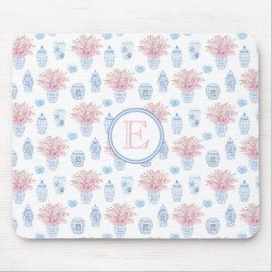 Pretty Pink And Blue Watercolor Chinoiserie Mousepad