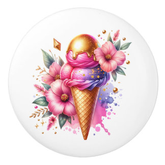 Pretty Pink and Gold Ice Cream Cone Birthday Keramikknauf