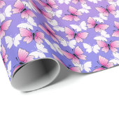 Pretty Pink and White Butterfly Round Pillow Geschenkpapier (Rolleneckpunkt)