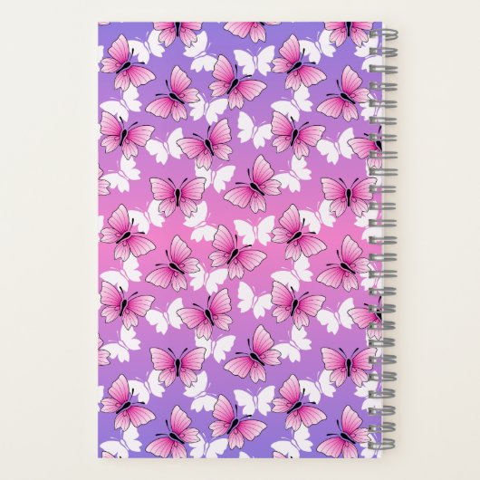 Pretty Pink and White Butterfly Spiral Notebook Notizblock (Rückseite)