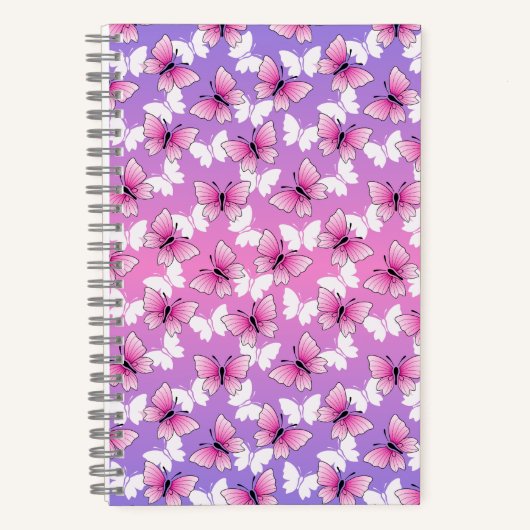 Pretty Pink and White Butterfly Spiral Notebook Notizblock (Vorderseite)