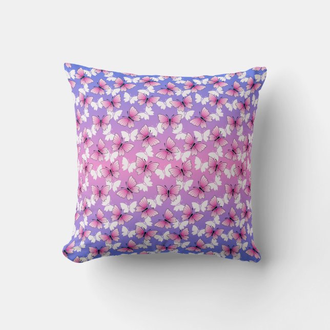 Pretty Pink and White Butterfly Throw Pillow Kissen (Vorderseite)