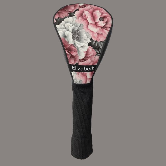 Pretty Pink and White Peony Personalized Golf Headcover