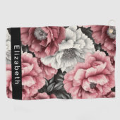 Pretty Pink and White Peony Personalized Golfhandtuch (Horizontal)