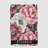 Pretty Pink and White Peony Personalized Golfhandtuch (Vorderseite)