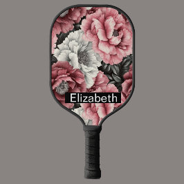 Pretty Pink and White Peony Personalized Pickleball Schläger