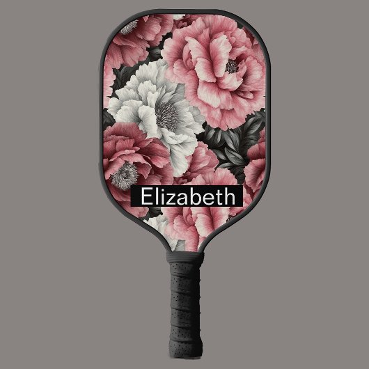 Pretty Pink and White Peony Personalized Pickleball Schläger