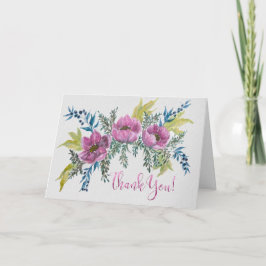 Pretty Pink Anemones Watercolor Floral Thank You Karte