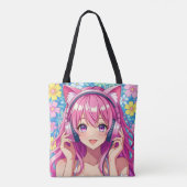Pretty Pink Anime Girl in Headphones Tasche (Rückseite)