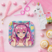Pretty Pink Anime Girl's Birthday Party Pappteller (Party)