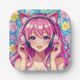 Pretty Pink Anime Girl's Birthday Party Pappteller