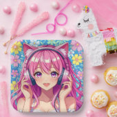 Pretty Pink Anime Girl's Birthday Party Pappteller (Party)
