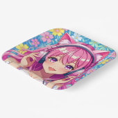 Pretty Pink Anime Girl's Birthday Party Pappteller (Gewinkelt)