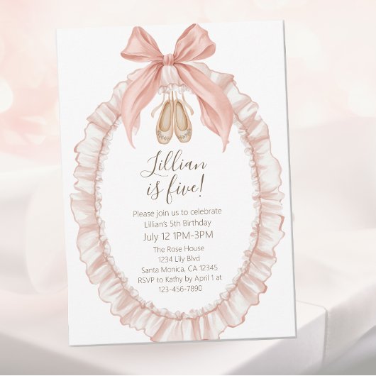 Pretty Pink Ballet Girls Fifth Birthday  Einladung